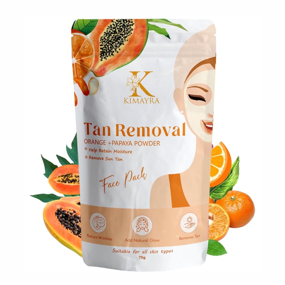 Kimayra Organic Orange + Papaya Face Pack Powder For Tan Removal | Helps In Retain Moisture & Reduce Wrinkles & Fine Lines | Natural Face Pack For Women/Men - Safe For All Skin...