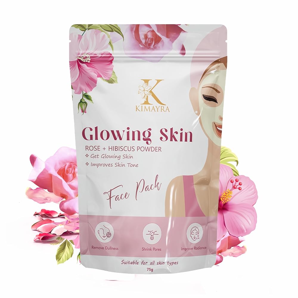 Kimayra Organic Rose + Hibiscus Face Pack Powder For Glowing Skin | Helps in Remove Dullness & Improve Radiance & Skin Tone | Natural Face Pack For Women/Men - Safe For All Skin...