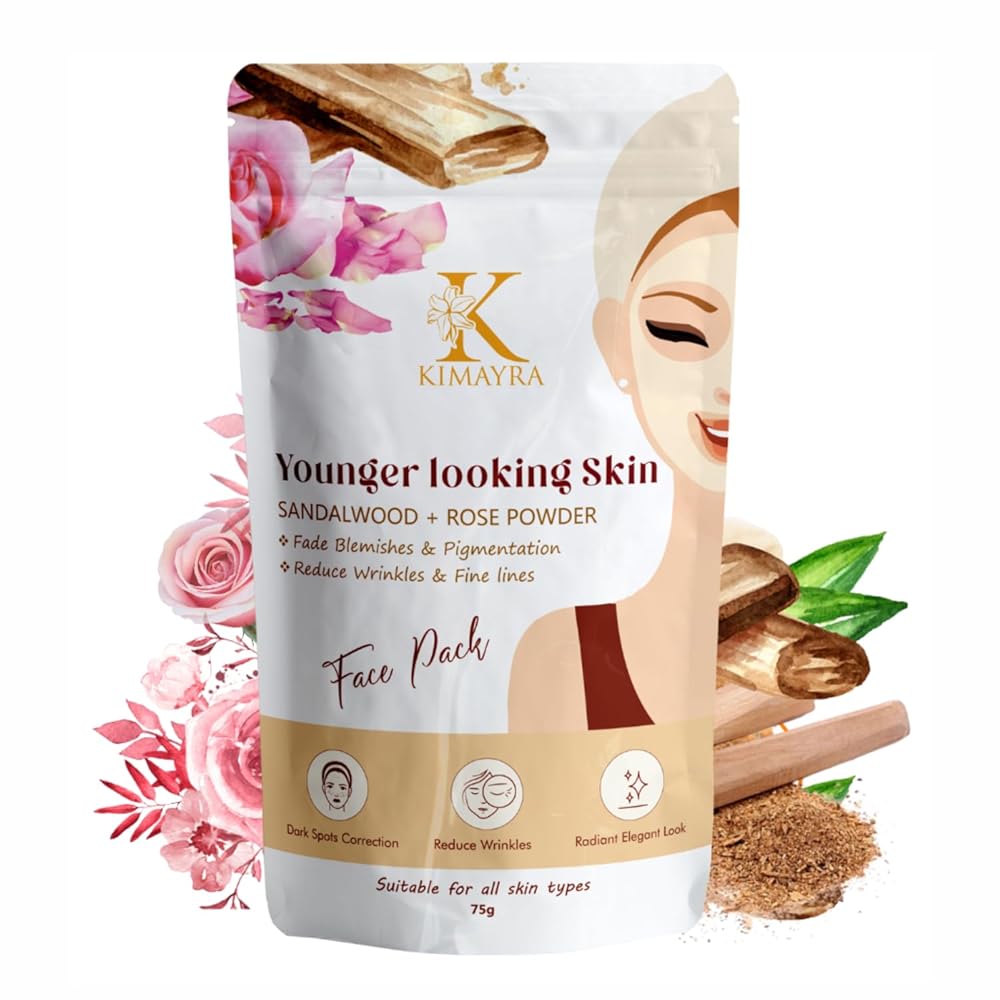 Kimayra Organic Sandalwood + Rose Face Pack Powder For Remove Dark Circles | Helps In Reduce Blemishes & Pigmentation | Natural Face Pack Powder For Women/Men -Safe For All Skin...
