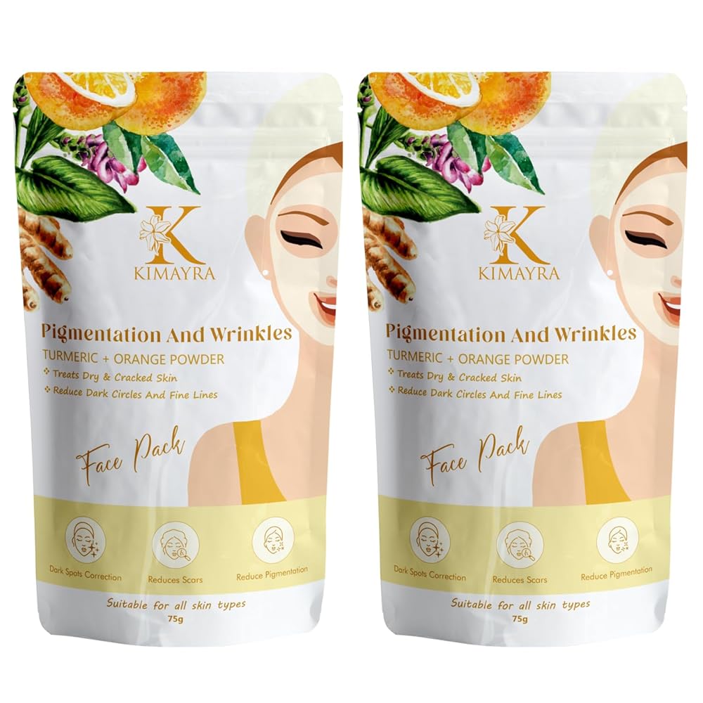 Kimayra Organic Turmeric + Orange Face Pack Powder For Brightening Skin | Help In Pigmentation, Wrinkles, Fine Lines & Scars | Natural Face Pack For Women/Men -Safe For All Skin...