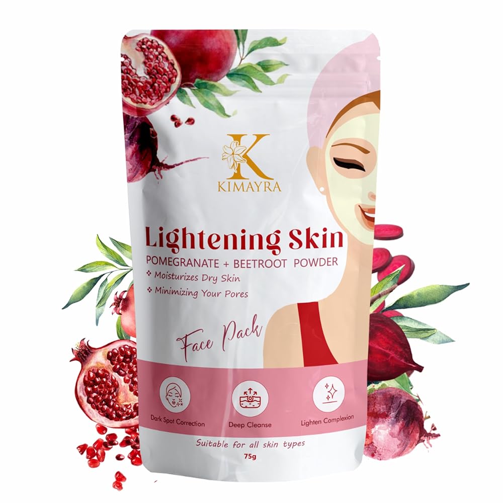 Kimayra Pomegranate + Beetroot Face Pack Powder For Brighter Skin Tone | Helps In Anti – Ageing & Natural Pink Blush | Natural Face Pack For Women/Men - Safe For All Skin Type –...