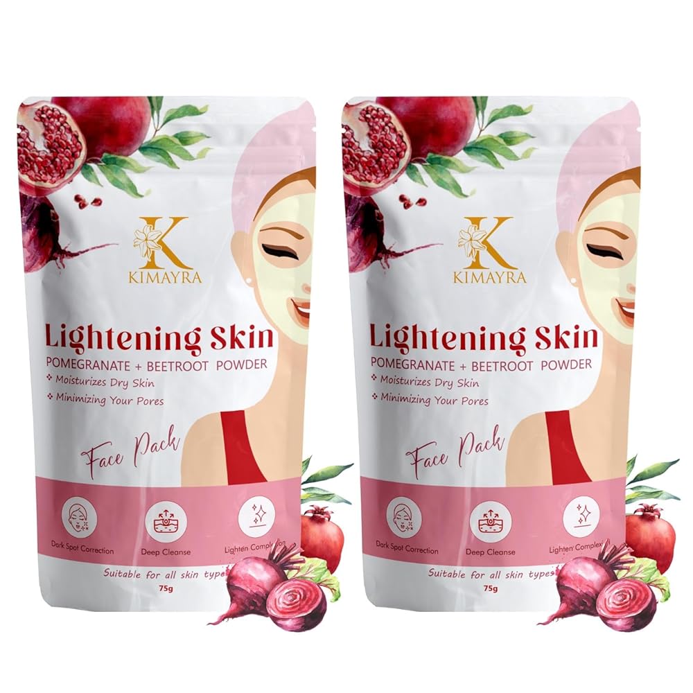 Kimayra Pomegranate + Beetroot Face Pack Powder For Brighter Skin Tone | Helps In Anti – Ageing & Natural Pink Blush | Natural Face Pack For Women/Men - Safe For All Skin Type –...