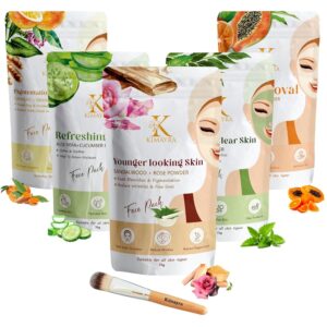 Kimayra Skin Care Combo Powder (Sandalwood + Rose, Turmeric + Orange, Neem + Mint, Aloevera + Cucumber, Orange + Papaya) - Face Pack Combo Powder for Glowing & Brightening Skin...