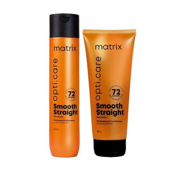 Matrix Opti.Care Professional Shampoo and Conditioner Combo for Salon Smooth Straight Hair | Control Frizzy Hair for up to 4 Days | With Shea Butter | No Added Parabens (350 ml...