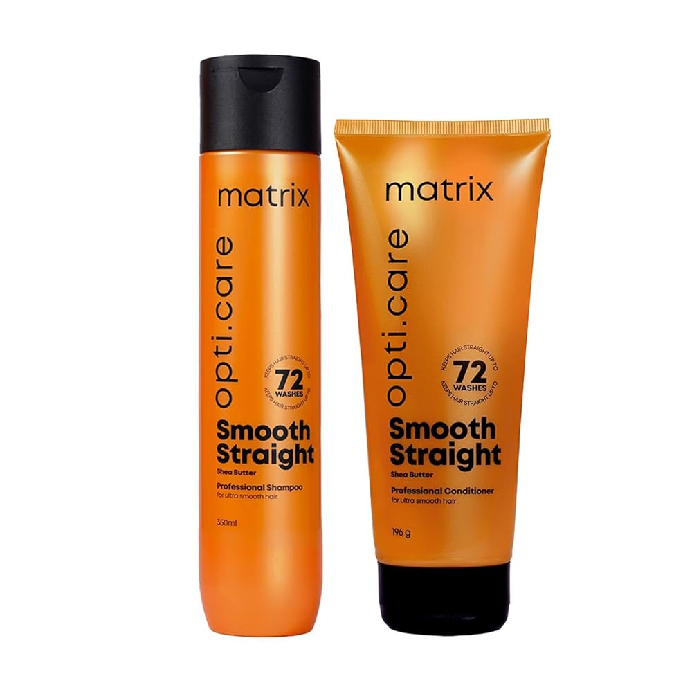 Matrix Opti.Care Professional Shampoo and Conditioner Combo for Salon Smooth Straight Hair | Control Frizzy Hair for up to 4 Days | With Shea Butter | No Added Parabens (350 ml...