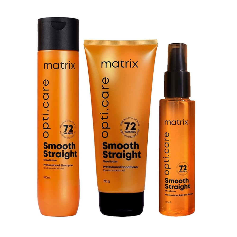 Matrix Opti.Care Professional Shampoo + Conditioner + Serum Combo for Salon Smooth Straight Hair | Control Frizzy Hair for up to 4 Days | With Shea Butter | No Added Parabens...
