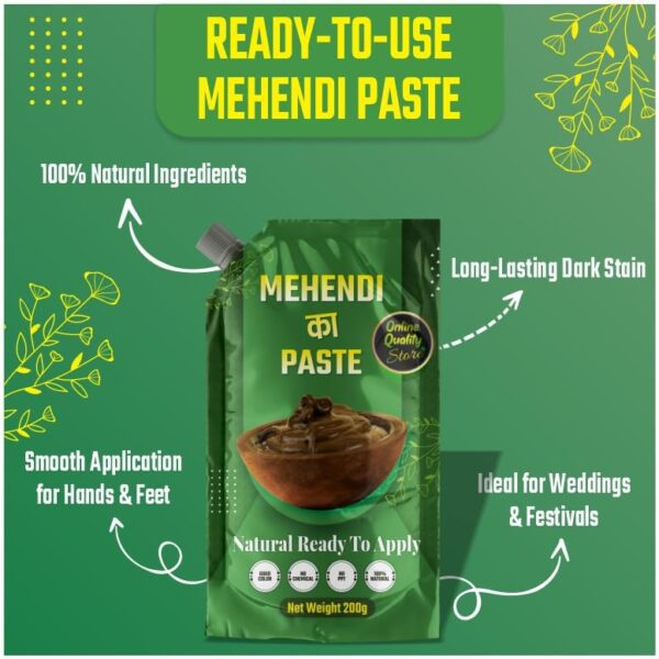 Online Quality Store Mehendi Ka Paste | Ready to apply | Instant Mehendi for Hair Colour Natural - 220 g