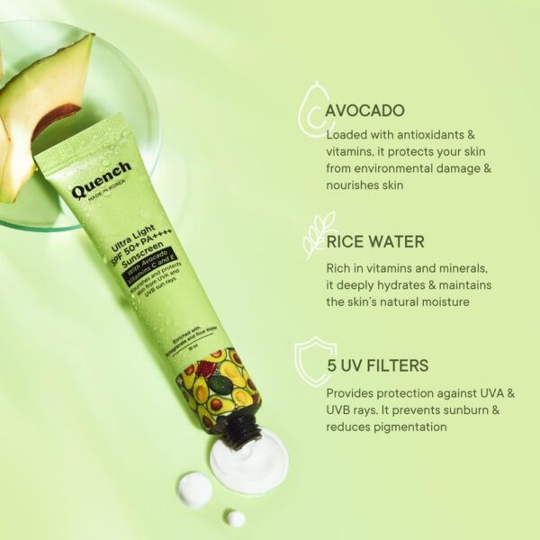 Quench Vitamin E Ultra Light SPF 50+ PA++++ Sunscreen for Glowing Skin | Non-Greasy and Non-Sticky | No White Cast | UVA & UVB Protection | Made in Korea | For Women & Men (MINI...
