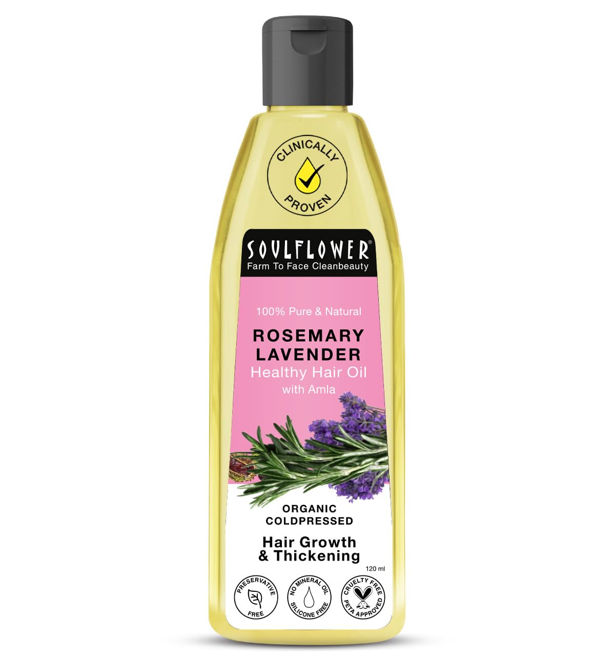 Soulflower Rosemary Lavender Hair Oil For Hair Growth, Hair Fall Control, Healthy Scalp, Long Hair, Rosemary, Lavender, Castor|100% Pure, Natural, Organic, Clinically Proven for...