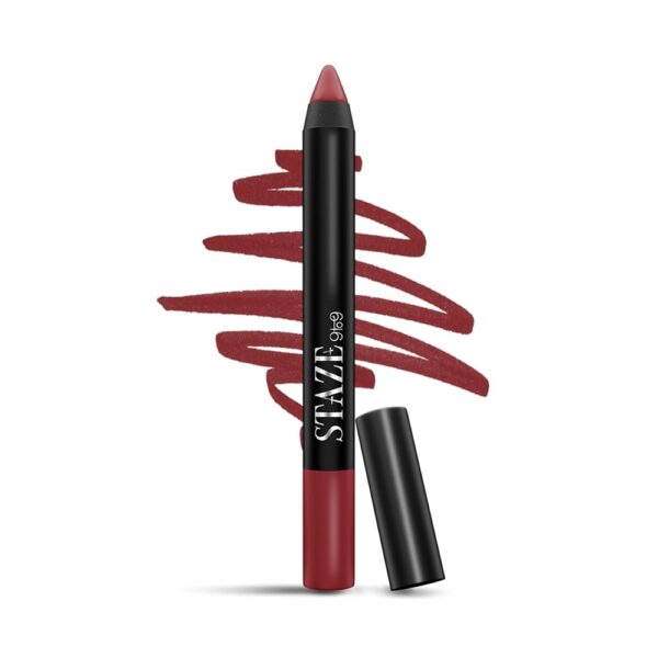 Staze 9to9 Pout On Lip Crayon | Matte + Smudgeproof & Transferproof |12 Hrs Stay | Non-Drying Pigmented Lightweight Matte Finish | 10 Royally Ruby | 3.5 g
