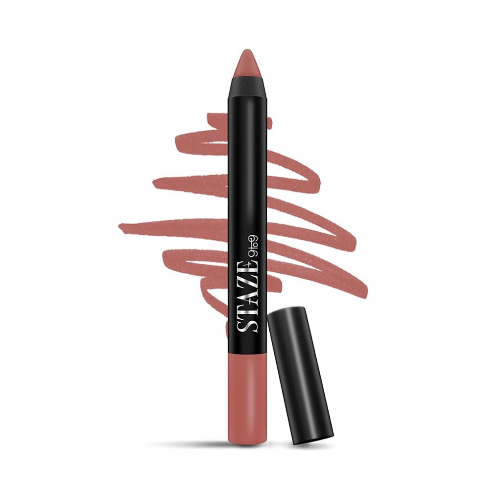 Staze 9to9 Pout On Lip Crayon | Matte + Smudgeproof & Transferproof |12 Hrs Stay | Non-Drying Pigmented Lightweight Matte Finish | 01 Nude Whisper | 3.5 g