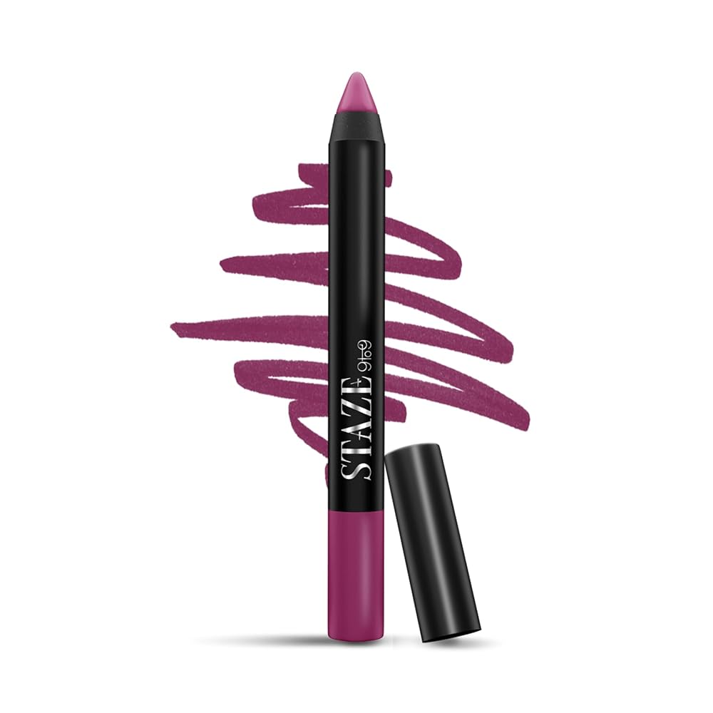 Staze 9to9 Pout On Matte + Smudgeproof Lip Crayon | Non-Drying & Transferproof | Pigmented Matte Finish | 12-Hour Stay | Lightweight | 12 Fine Wine | 3.5 g