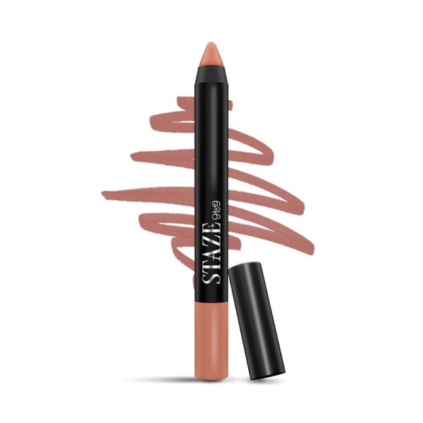 Staze 9to9 Pout On Matte + Smudgeproof Lip Crayon | Non-Drying & Transferproof | Pigmented Matte Finish | 12-Hour Stay | Lightweight | 02 Very Bare | 3.5 g