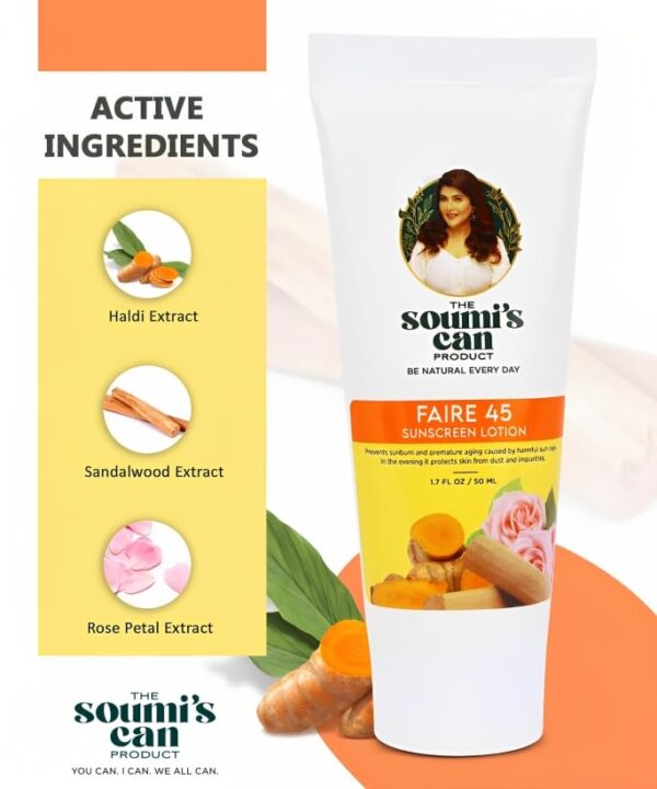 THE SOUMI'S CAN PRODUCT Faire 45 Sunscreen Lotion | With Haldi, Sandalwood & Rose Petal Extracts | Broad Spectrum UVA & UVB Protection | Prevents Sunburn, Premature Aging & Sun...