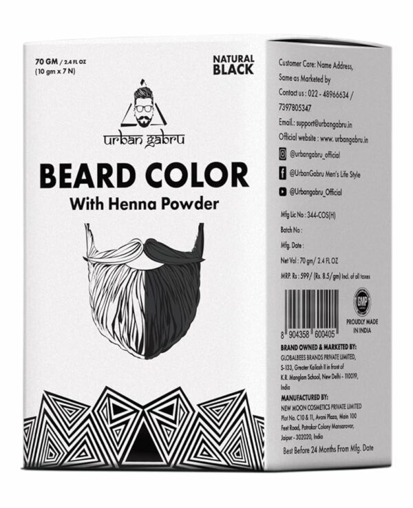 UrbanGabru Beard Color for Men with Henna Powder 70g - Black | No Parabens or Sulphates | Natural Beard Color