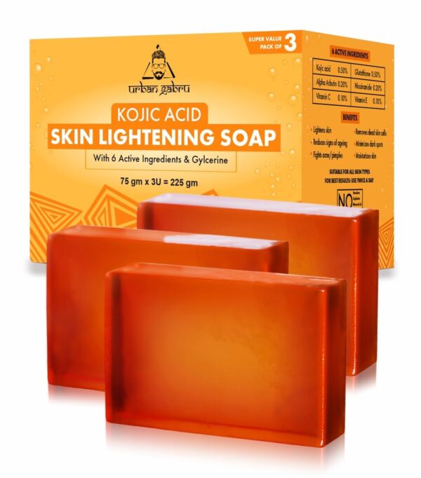 UrbanGabru Kozic Acid Dark Spot Remover Soap Bars with Vitamin C, Glycerine, Glutathione, Alpha Arbutin, Niacinamide | helps in skin lighten (Pack of 3) (75 g X 3)